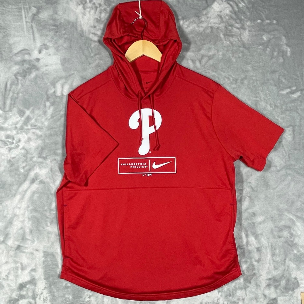 Nike Philadelphia Phillies Short Sleeve Hoodie Red Dri-FIT Mens Large MLB